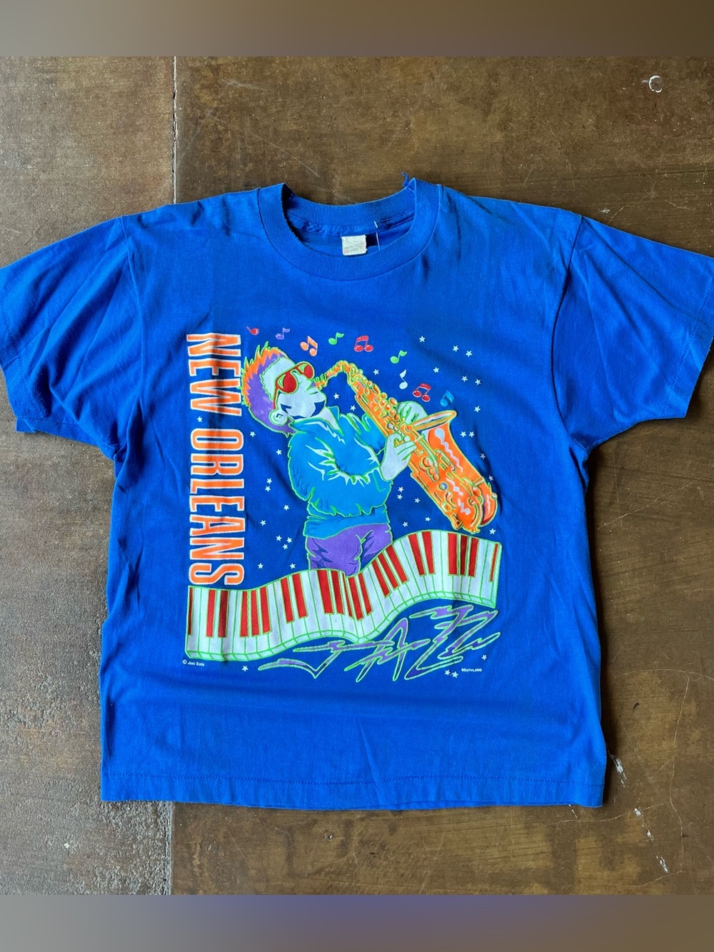 Vintage 1980s New Orleans Louisiana Jazz Music Colorful Print T-Shirt Large L